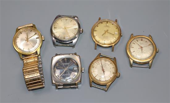 Six assorted gentlemans wrist watches including Lucerne and Romier.